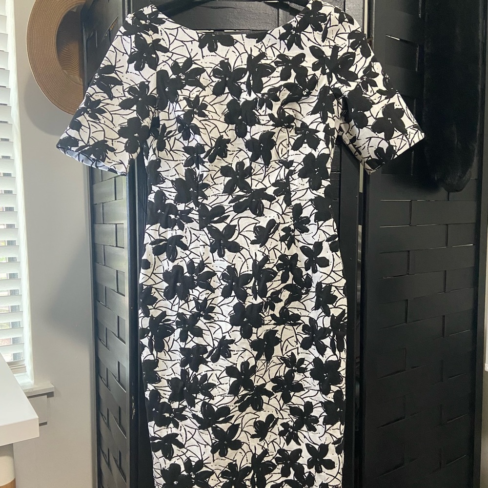 Calvin Klein Black and White Floral Sheath Dress